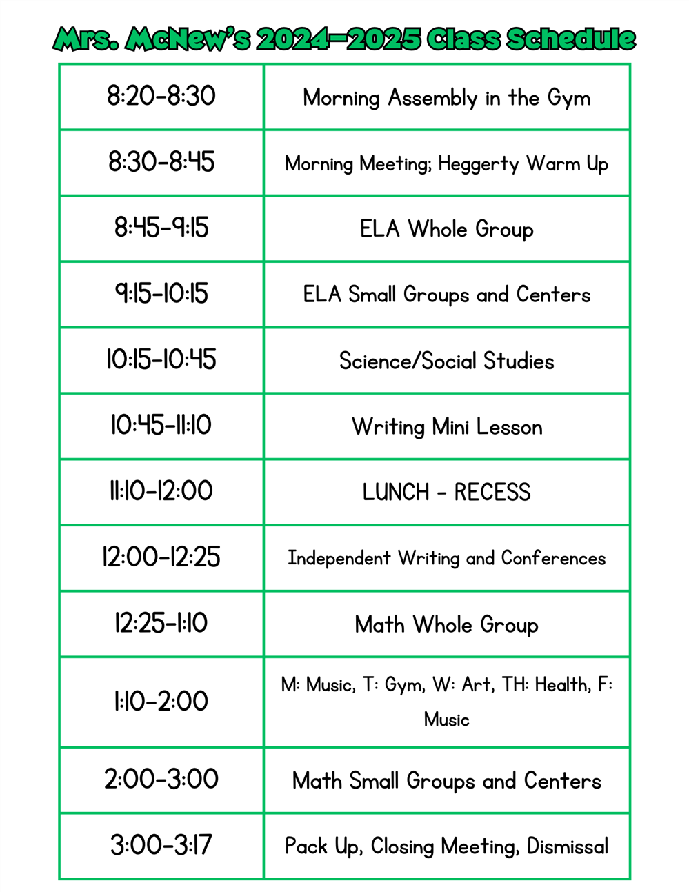 Class Schedule